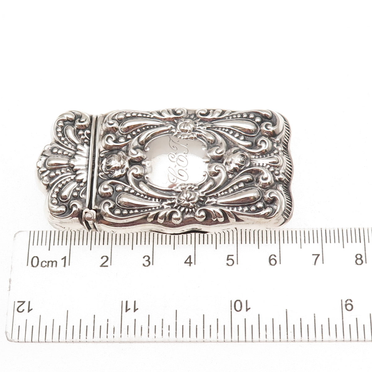 925 Sterling Silver Antique Art Deco Engraved Mono Repousse Vesta Match Case