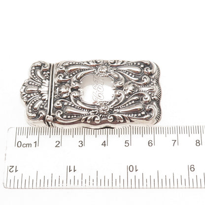 925 Sterling Silver Antique Art Deco Engraved Mono Repousse Vesta Match Case