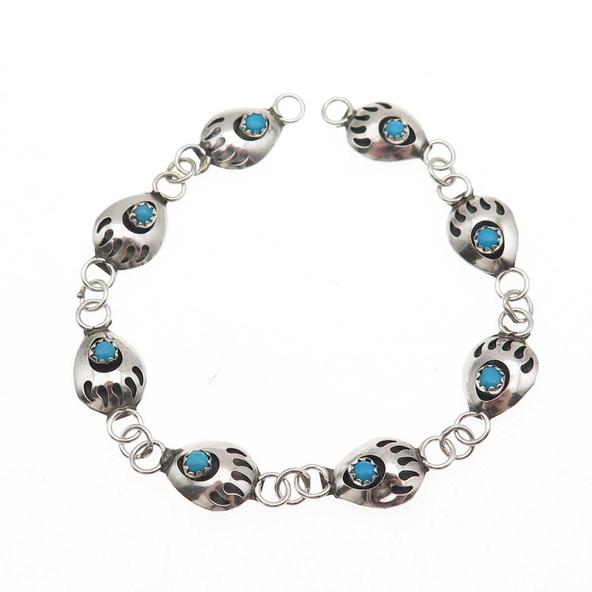 Old Pawn Sterling Silver Vintage Turquoise Bear Paw Bracelet 7" (missing lock)