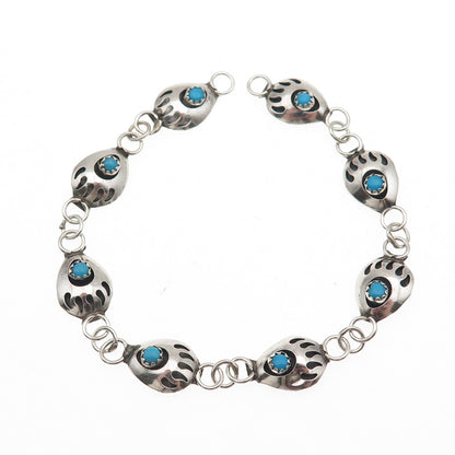 Old Pawn Sterling Silver Vintage Turquoise Bear Paw Bracelet 7" (missing lock)