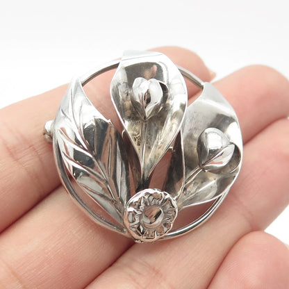 925 Sterling Silver Vintage Calla Lily Flower Handmade Pin Brooch