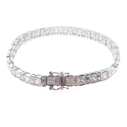 MEDA 925 Sterling Silver Princess & Baguette-Cut C Z Tennis Link Bracelet 7.5"