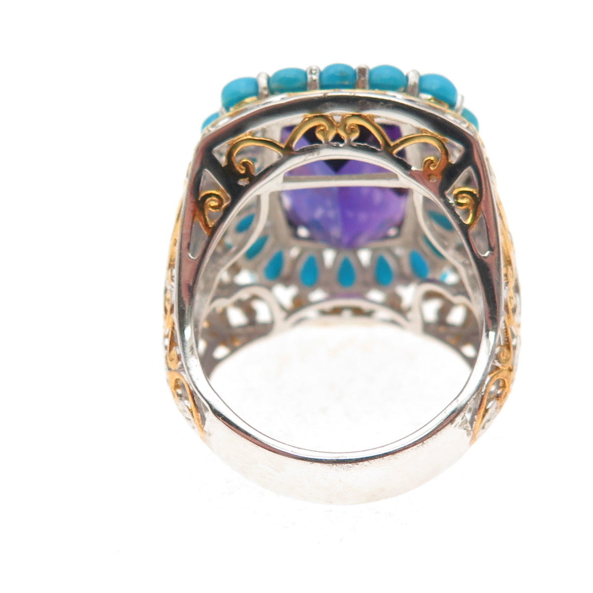 Michael Valitutti Gems En Vogue 925 Sterling Amethyst & Turquoise Ring Size 8.25