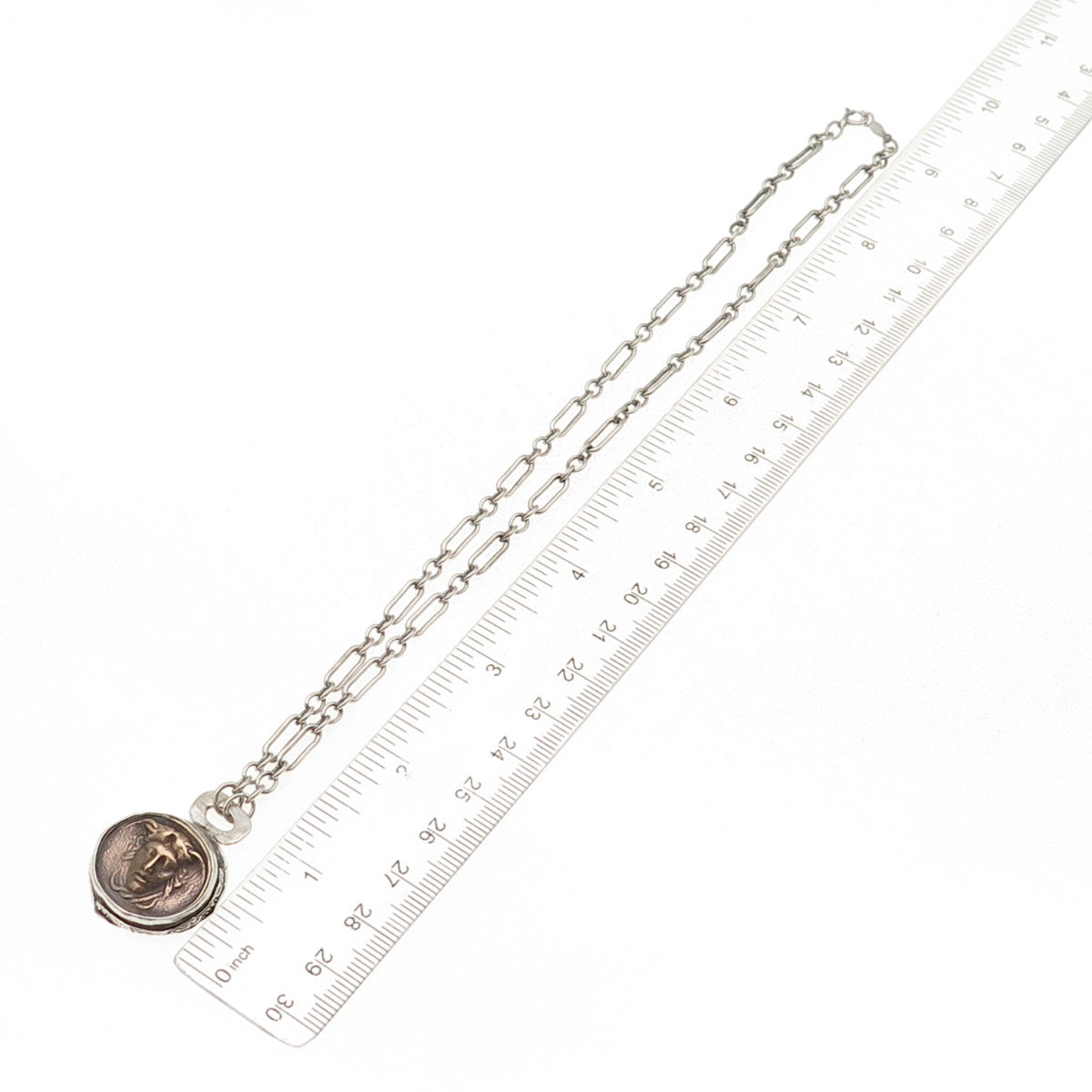 925 Sterling Silver 2-Tone Vintage Medusa Greek Coin Chain Necklace 16"