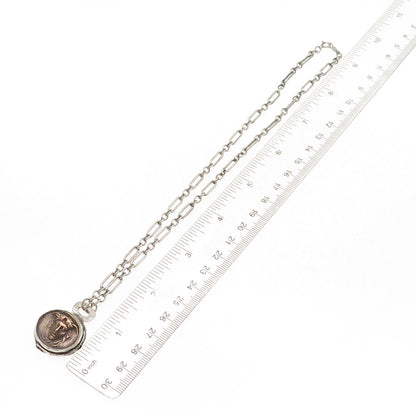 925 Sterling Silver 2-Tone Vintage Medusa Greek Coin Chain Necklace 16"