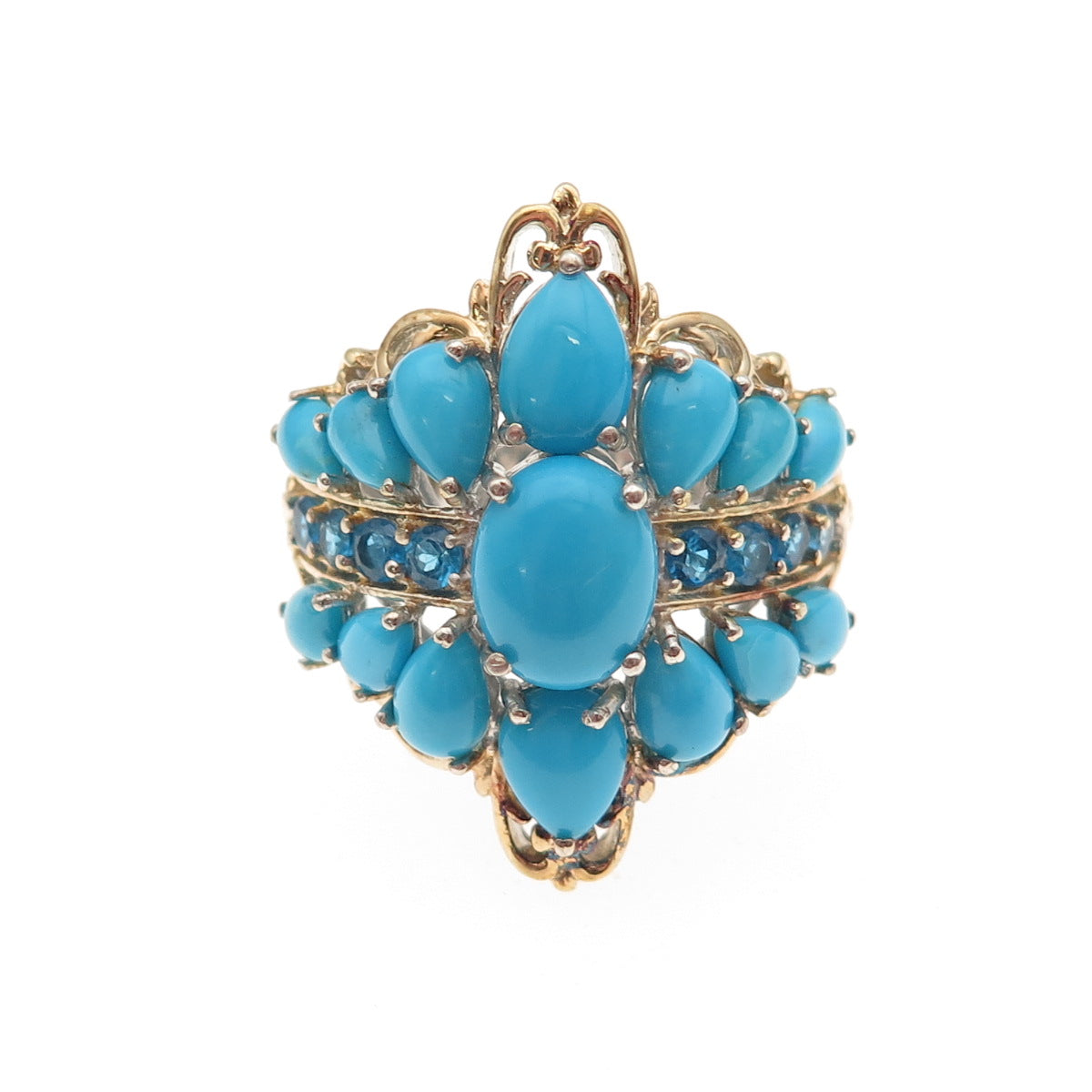 Chuck Clemency 925 Sterling Silver 2-Tone Real Turquoise Apatite Ring Size 8.25