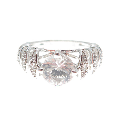 CHUCK CLEMENCY 925 Sterling Silver Real Round-Cut White Topaz C Z Ring Size 7.5