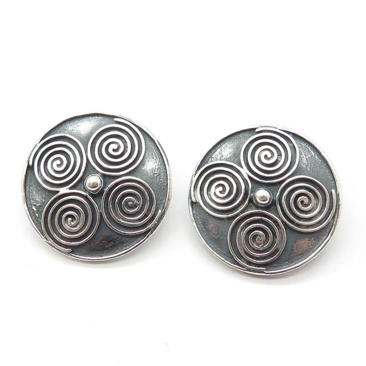925 Sterling Silver Vintage Spiral Round Earrings