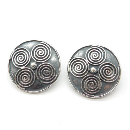 925 Sterling Silver Vintage Spiral Round Earrings