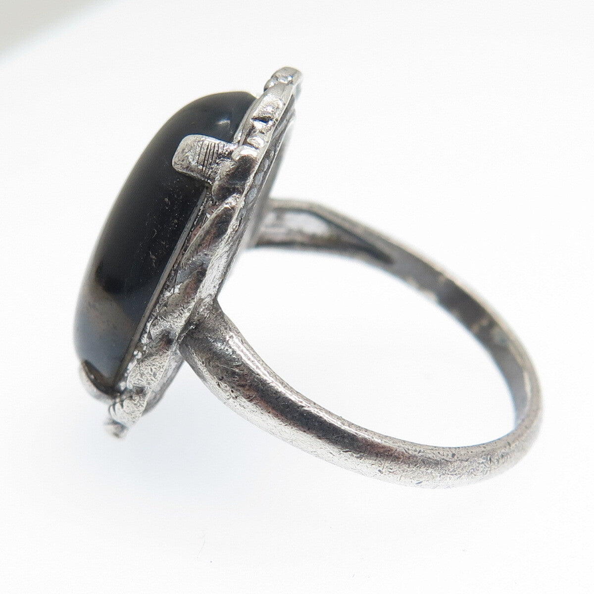 CLARK & COOMBS 925 Sterling Silver Antique Art Deco Real Agate Ring Size 6.75