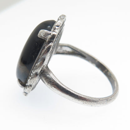 CLARK & COOMBS 925 Sterling Silver Antique Art Deco Real Agate Ring Size 6.75