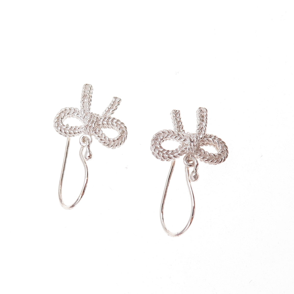 925 Sterling Silver Ribbon Bow Dangle Earrings