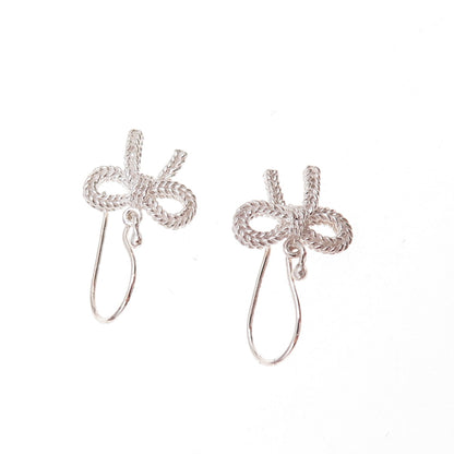 925 Sterling Silver Ribbon Bow Dangle Earrings
