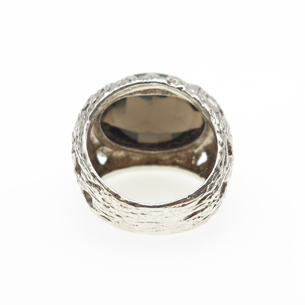 925 Sterling Silver Vintage Israel Real Smoky Quartz Modernist Ring Size 6.25