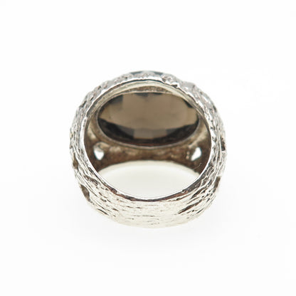 925 Sterling Silver Vintage Israel Real Smoky Quartz Modernist Ring Size 6.25