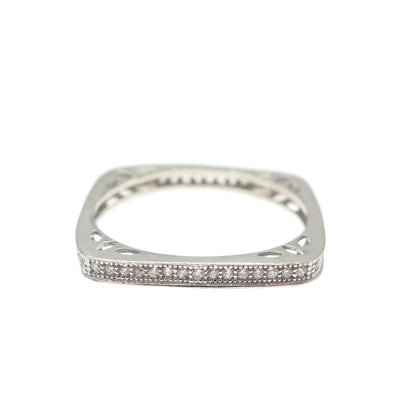 925 Sterling Silver Round-Cut C Z Eternity Stackable Square Band Ring Size 8.75