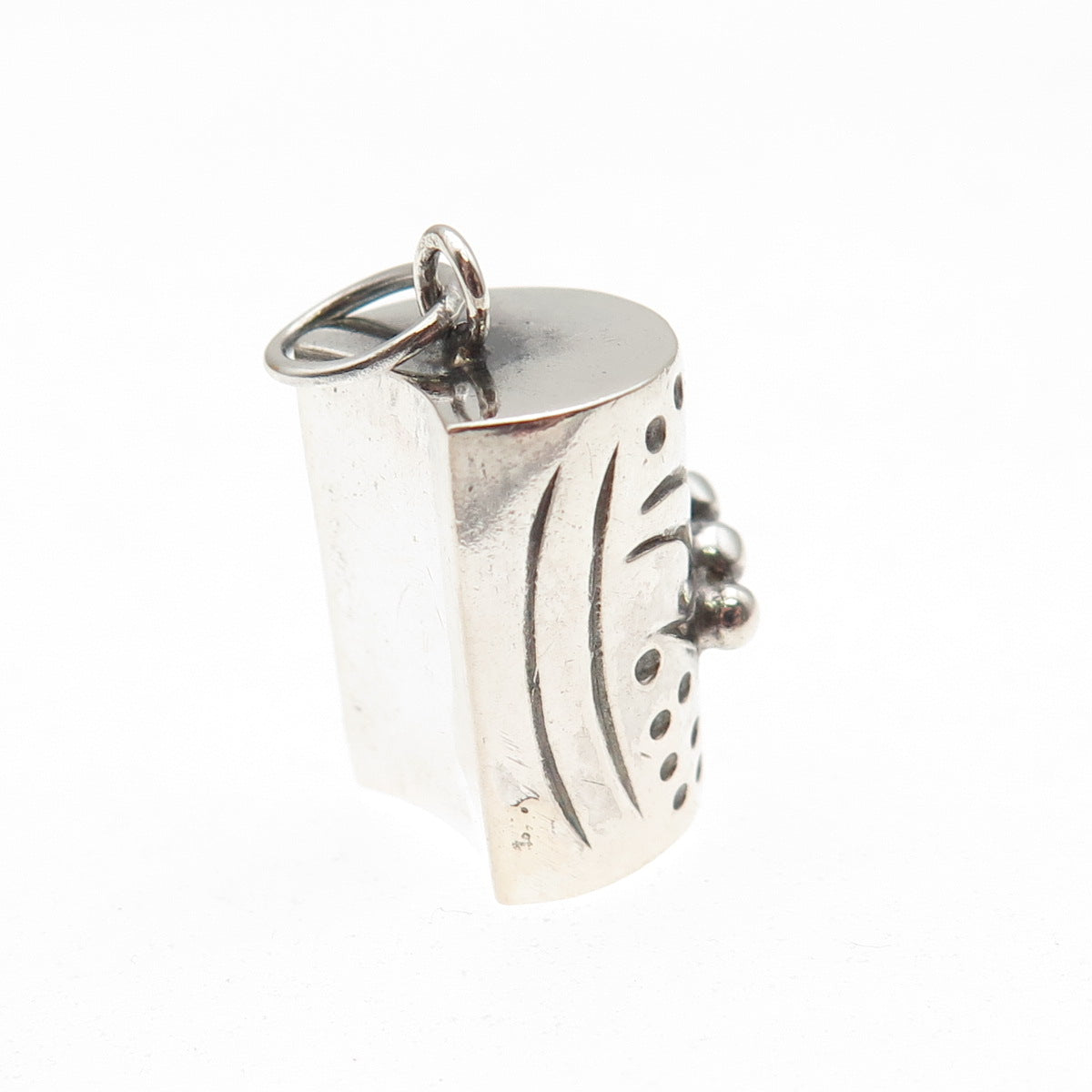 925 Sterling Silver Vintage Modernist Beaded Oxidized Charm Pendant