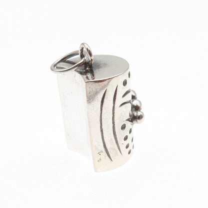 925 Sterling Silver Vintage Modernist Beaded Oxidized Charm Pendant