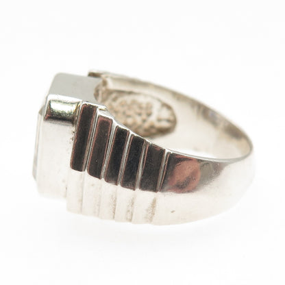925 Sterling Silver Vintage Emerald-Cut C Z Modernist Ring Size 7.75