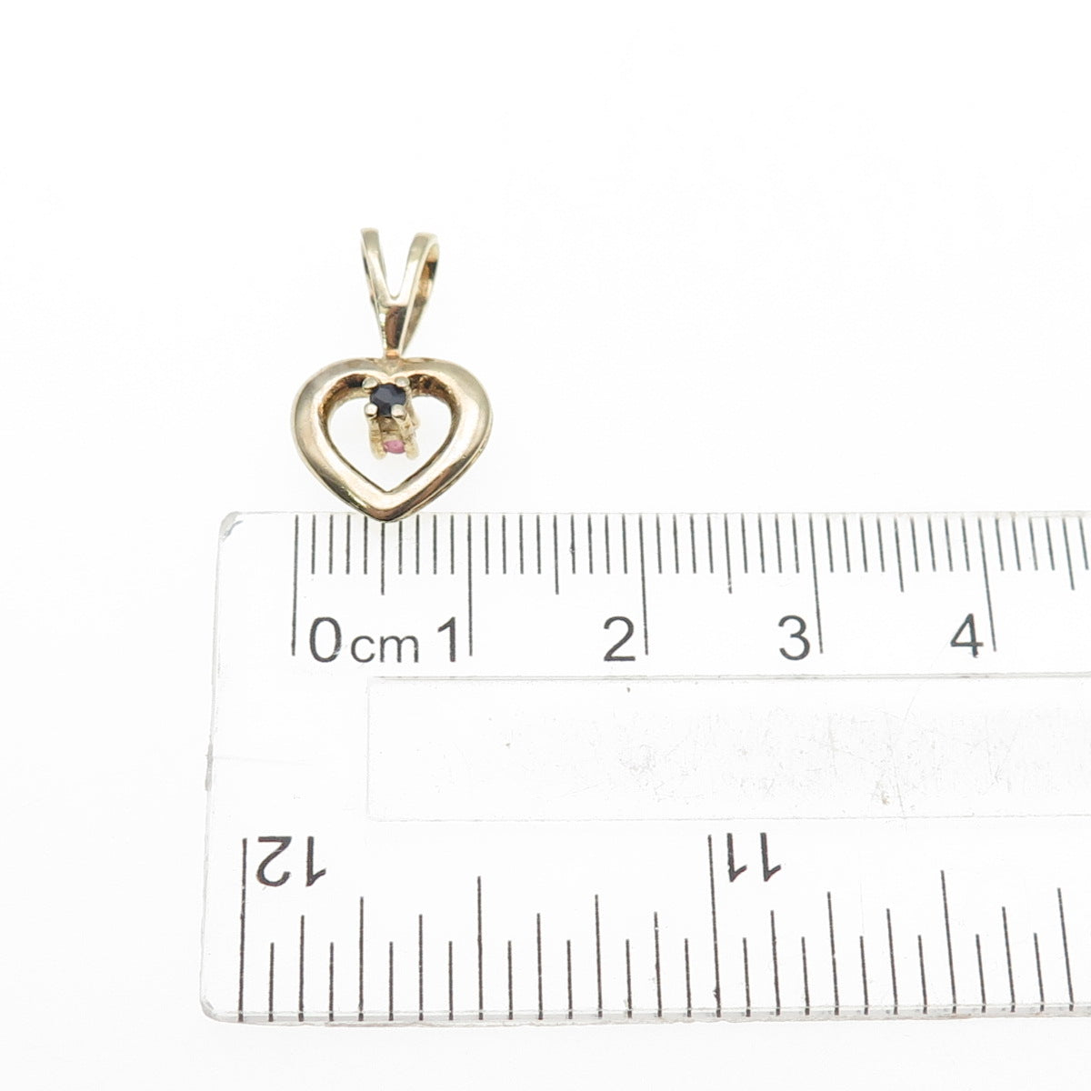 925 Sterling Gold Plated Vintage Ruby & Sapphire Dual Sided Heart Mini Pendant