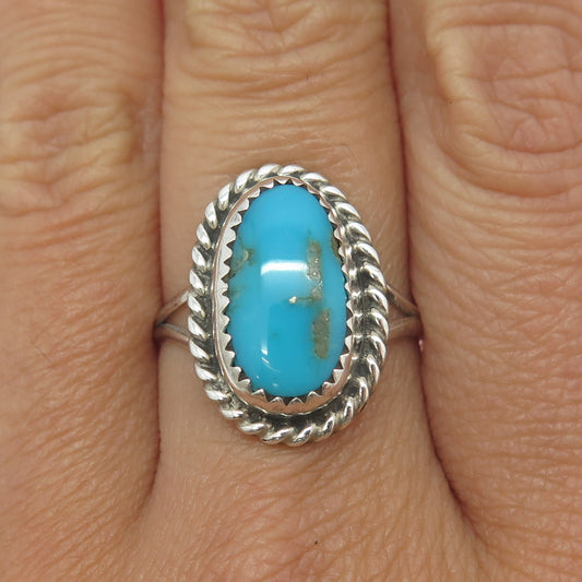 FLORENCE TAHE NAVAJO Sterling Silver Vintage Morenci Turquoise Ring Size 8.75