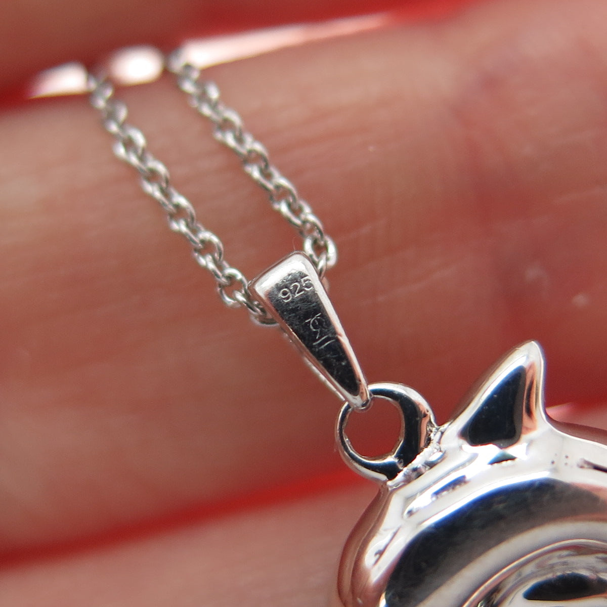 KARIZIA SPA KA-1772 Sterling Silver Black & White Diamond Dolphin Necklace 18"
