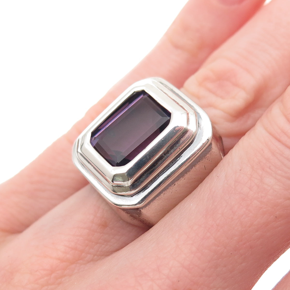 Chateau D’Argent Sterling Silver Vintage Real Amethyst Oxidized Ring Size 6.25
