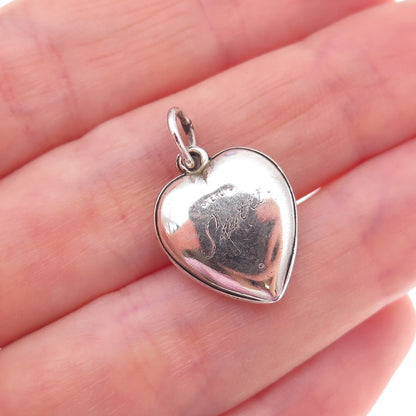 925 Sterling Silver Antique Art Deco Engraved Chatelaine Heart Charm Pendant