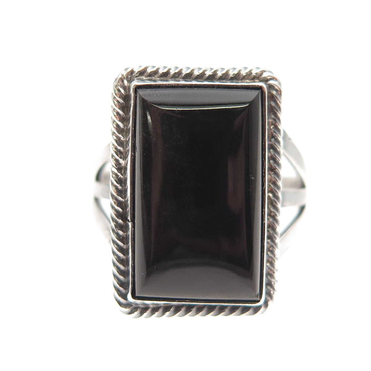 Old Pawn Sterling Silver Vintage Southwestern Black Onyx Tribal Ring Size 7.5