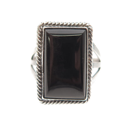 Old Pawn Sterling Silver Vintage Southwestern Black Onyx Tribal Ring Size 7.5