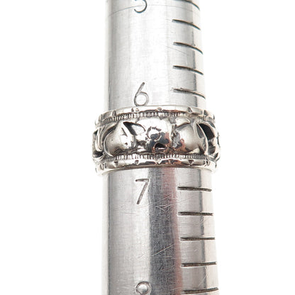 925 Sterling Silver Antique Art Deco Floral Oxidized Band Ring Size 6.75