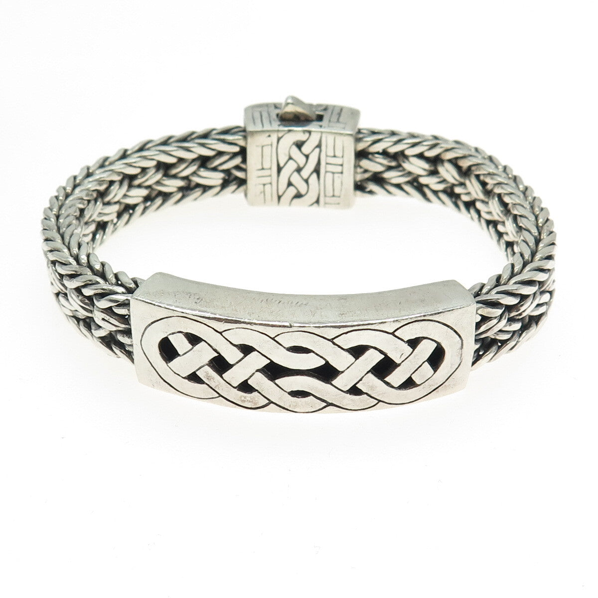 925 Sterling Silver Vintage Celtic Knot Wheat Link Solid 70.1g Bracelet 7.25"