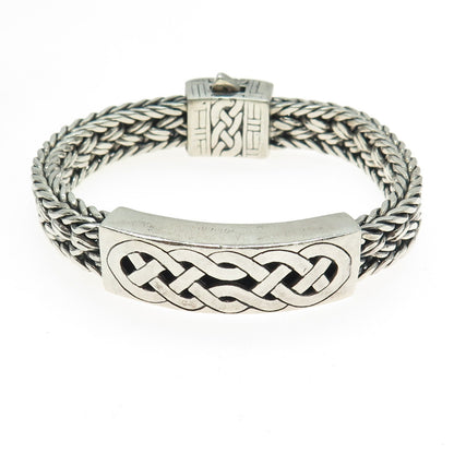 925 Sterling Silver Vintage Celtic Knot Wheat Link Solid 70.1g Bracelet 7.25"