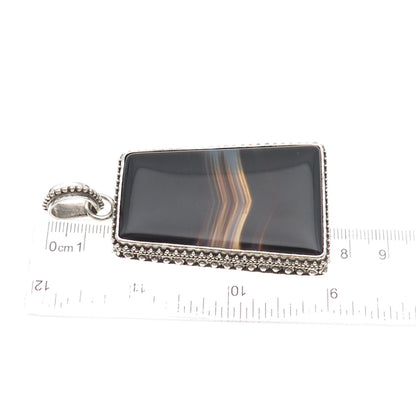 925 Sterling Silver Vintage Real Agate Large 46.1g Pendant