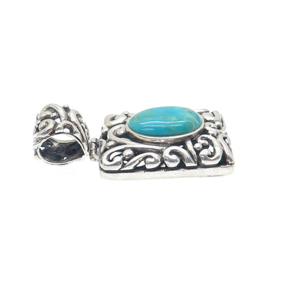 925 Sterling Silver Vintage Real Lone Mountain Turquoise Floral Ornate Pendant