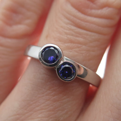 925 Sterling Silver Round-Cut Purple C Z Ring Size 5