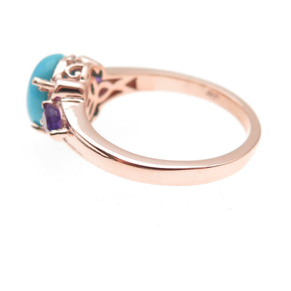 Chuck Clemency 925 Sterling Gold Plated Real Turquoise & Amethyst Ring Size 8.25
