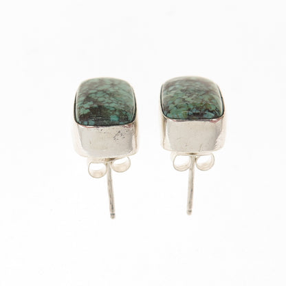 Old Pawn Sterling Silver Vintage Southwestern Peacock Turquoise Tribal Earrings