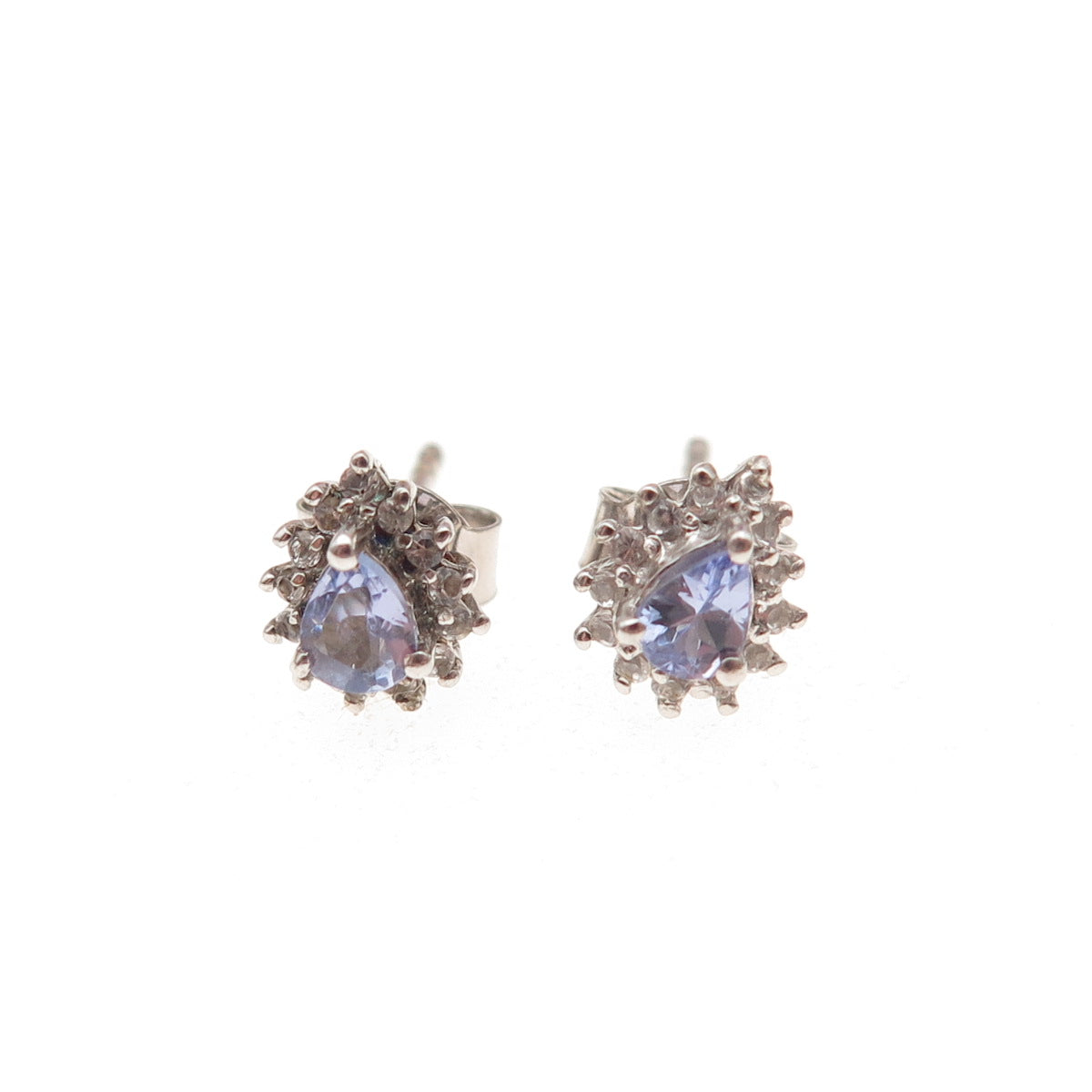 Chuck Clemency 925 Sterling Silver Real Tanzanite & White Topaz Stud Earrings