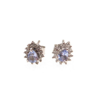 Chuck Clemency 925 Sterling Silver Real Tanzanite & White Topaz Stud Earrings