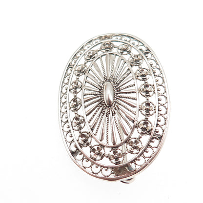 925 Sterling Silver Vintage Floral Filigree Oxidized Pin Brooch