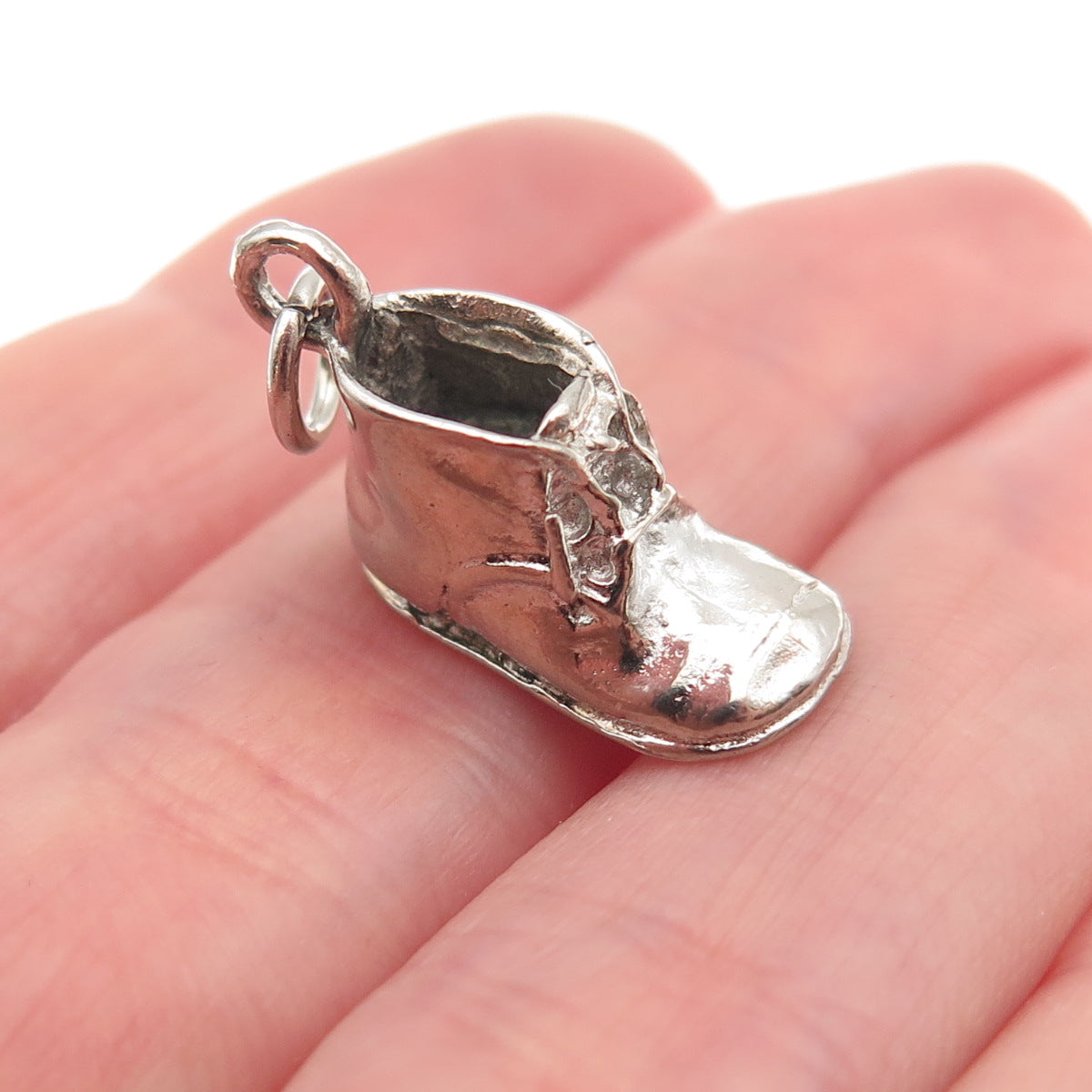 925 Sterling Silver Vintage Baby Shoe 3D Mini Charm Pendant