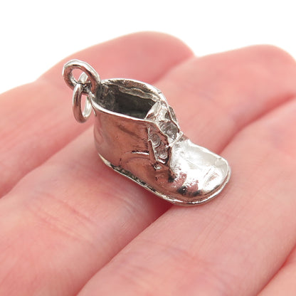 925 Sterling Silver Vintage Baby Shoe 3D Mini Charm Pendant