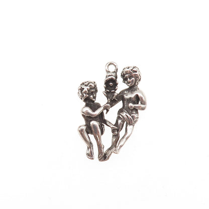 Shube 925 Sterling Silver Vintage Gemini Zodiac Sign Oxidized Charm Pendant