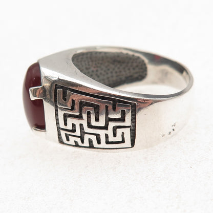 925 Sterling Silver Vintage Real Carnelian Maze Oxidized Ring Size 12