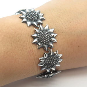 925 Sterling Silver Vintage Sunflower Link Bracelet 7"