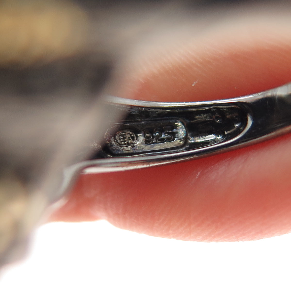 925 Sterling Silver 2-Tone Black Rhodium Vintage Diamond & Jasper Ring Size 5.25