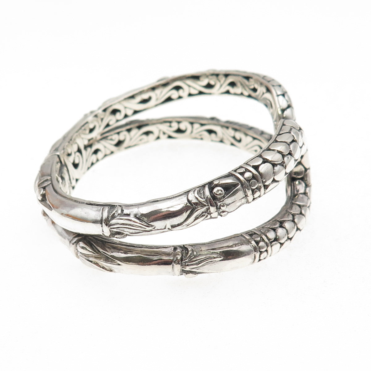 Sarda 925 Sterling Silver Vintage Kali Dotted Bamboo Bracelet 6.75"