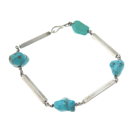 925 Sterling Silver Vintage Real Kingman Turquoise Bar Link Bracelet 7.5"