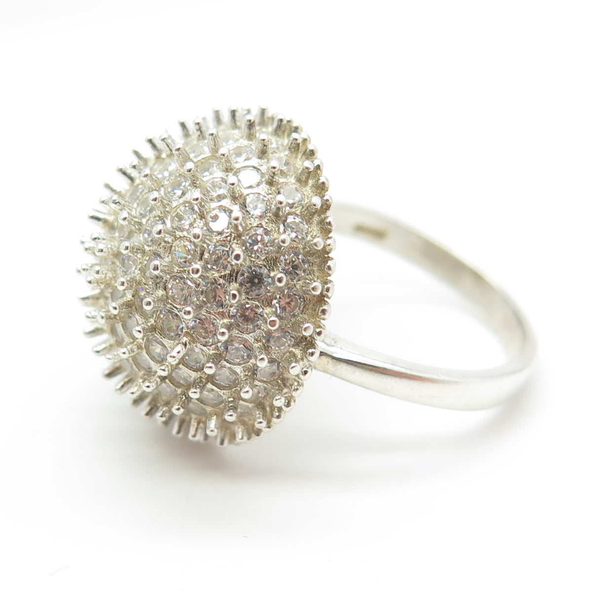 925 Sterling Silver Pave C Z Domed Ring Size 7.25